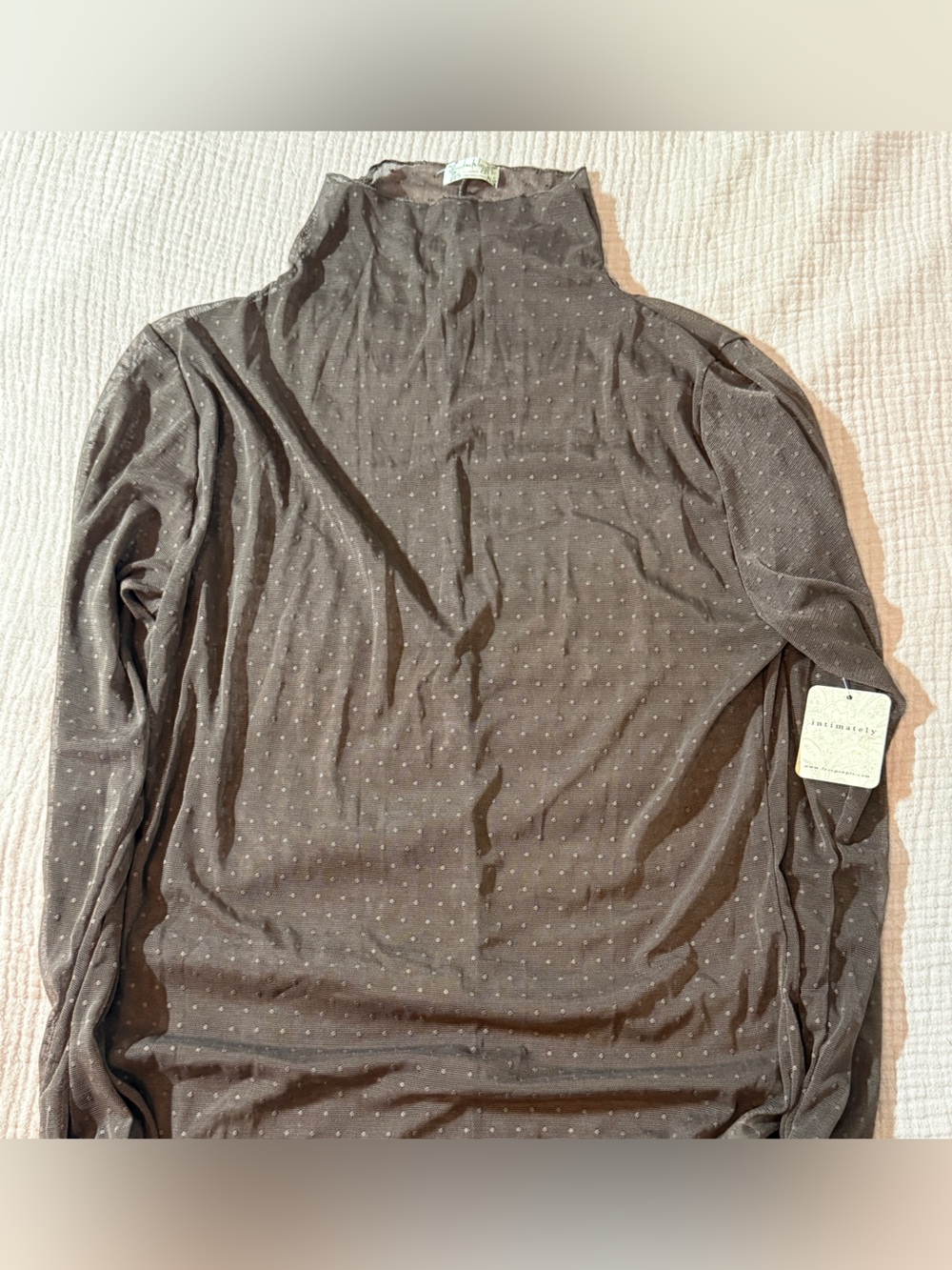 Intimately Free People Brown Swiss Dot Mesh Long Sleeve Mock Neck Top Layer Boho
